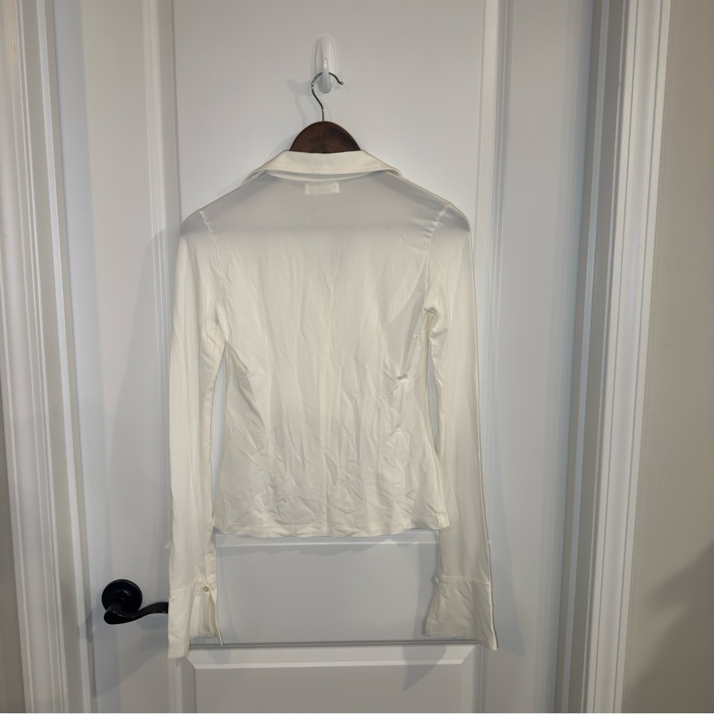 Eterne Charlie Top Matte Jersey Button Down in Ivory - Picture 12 of 14